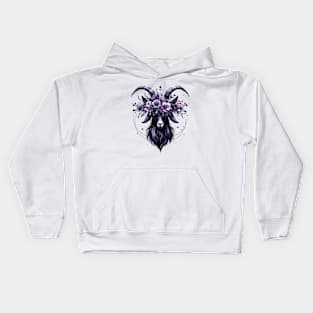 Mystical Floral Goat with Ethereal Purple Crown Kids Hoodie